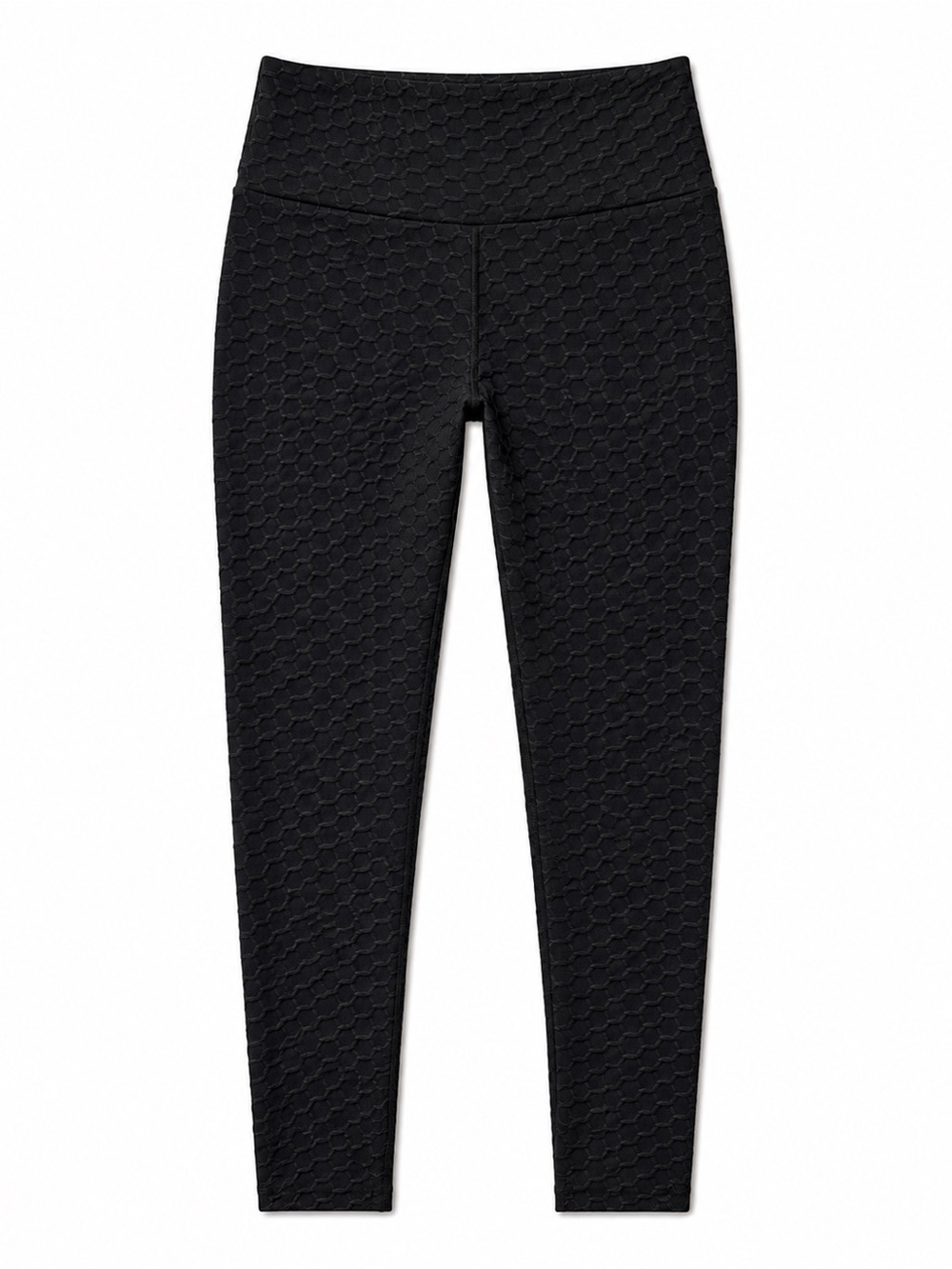 Women's Black Textured High-Waist Leggings